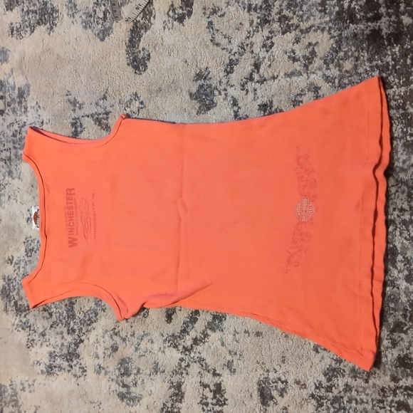 Harley Davidson Women Small  Tank Top Coral Small Printed front back - Picture 3 of 7